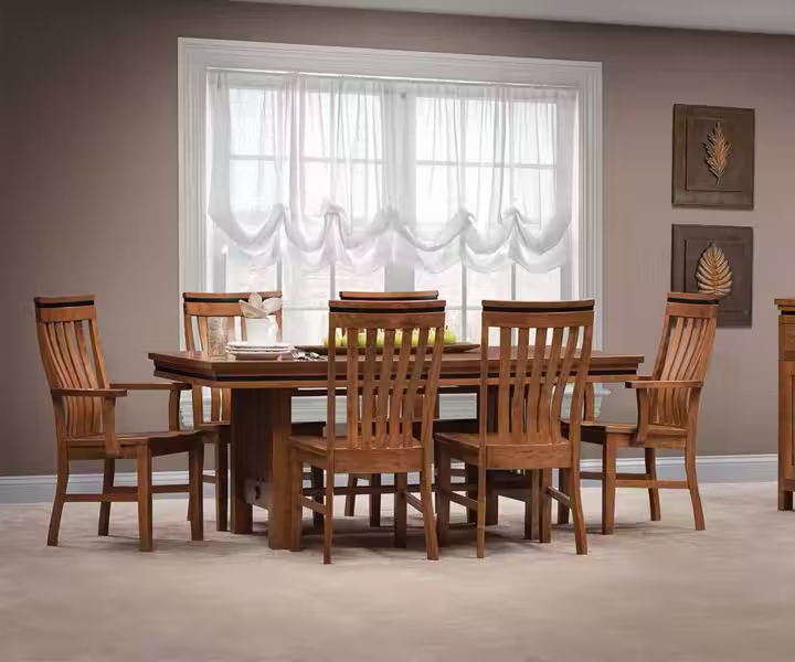 Handcrafted Amish dining room set with solid wood table and chairs