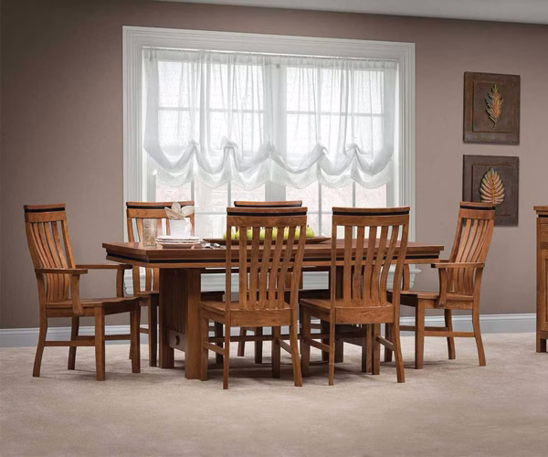 Handcrafted Amish dining room set with solid wood table and chairs